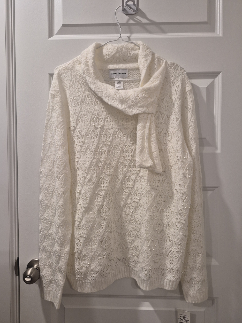 alfred dunner Cream Cable Knit Scarf Collar Sweater